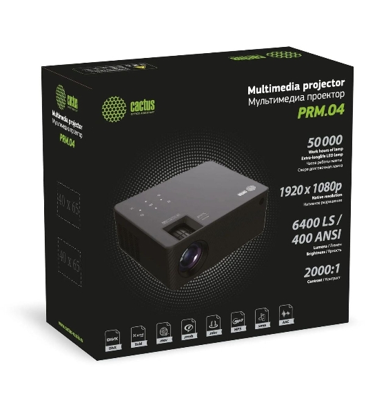 Проектор Cactus CS-PRM.04WT.WUXGA-A LCD 400Lm ANSI (1920x1080) 2000:1 ресурс лампы:50000часов 1xUSB typeA 1xHDMI 2.5кг