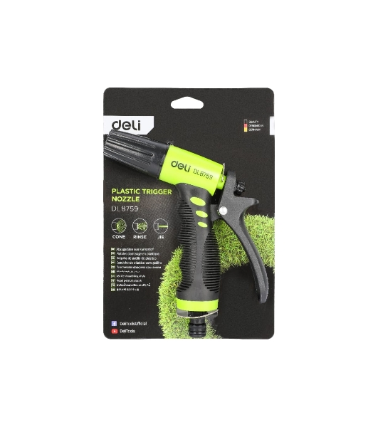 Пистолет-распылитель поливочный Deli DL8759 3 режима распыления, диаметр шланга 3/4';, прорезиненная рукоять, пластиковый корпус
