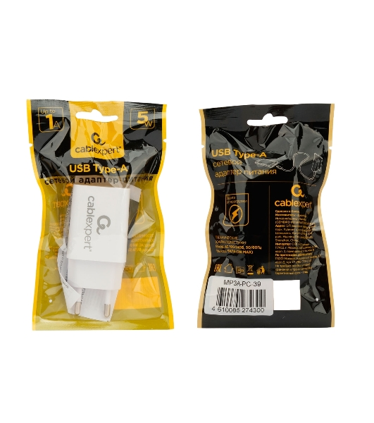 Сетевое зарядное устройство Cablexpert MP3A-PC-39 100/220V - 5V USB 1 порт, 1A, белый