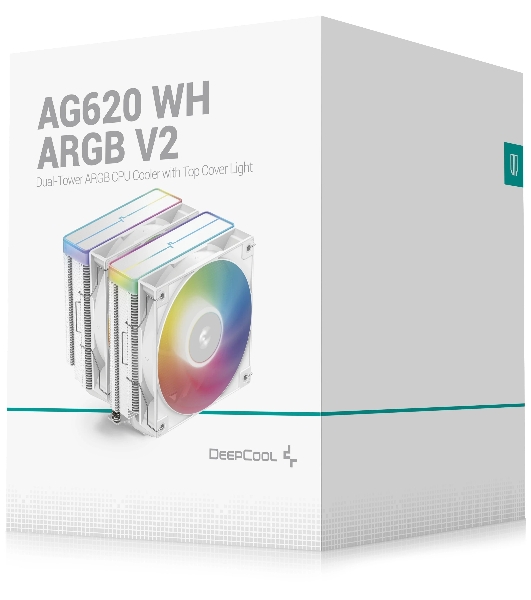 Кулер для процессора DEEPCOOL AG620 WH ARGb V2 LGA20XX/1700/1200/115X/AM5/AM4 (9шт/кор, TDP 260W, PWM, ARGb DUAL Fan 120мм, 6 тепл. трубок, белый) RET