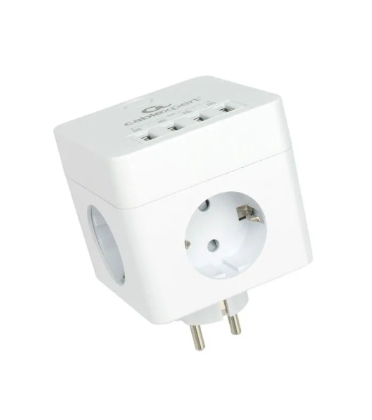 Сетевой фильтр Cablexpert Cube CUBE-4-U4-W, 4 р, 16А, 4хUSB, ур. защиты 2+, белый, коробка