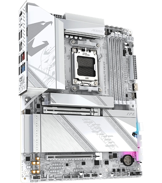 Материнская плата Gigabyte X870 AORUS ELITE X3D ICE, AM5, AMD X870, 4xDDR5, 2xSATA, 4xM.2, 1xPCIe 5.0 x16, 1xPCIe 4.0 x16, 1xHDMI, 1x5Gb LAN, Wi-Fi 7, Bluetooth 5.4, 2xUSB-C 40Gbps (USB4), 1xUSB-C 10Gbps, 2xUSB-A 10Gbps, 4xUSB-A 5Gbps, 1xUSB-A 2.0, 3x3.5 мм + S/PDIF оптический, 7.1, ATX
