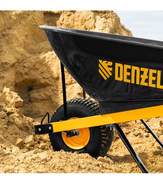 Тачка строительная Denzel усиленная, объем 140 л, 230 кг, колесо 15х6.00-6