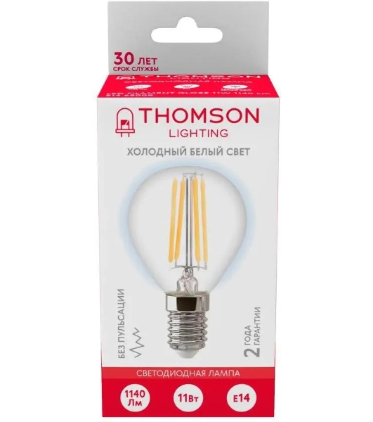 Лампа светодиодная филаментная Thomson TH-B2338 E14, шар, 11Вт, 6500К, белый холодный, 1 шт.