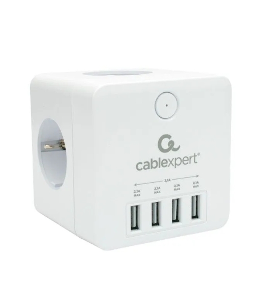 Сетевой фильтр Cablexpert Cube CUBE-4-U4-W, 4 р, 16А, 4хUSB, ур. защиты 2+, белый, коробка