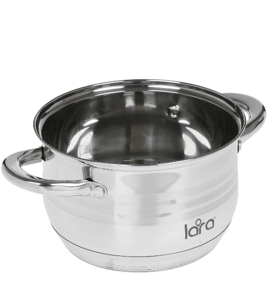 Кастрюля Lara LR02-581 SONATA 18x11,5 см, 2.9 л, 7-СТУПЕНЧАТОЕ ДНО, комбо-полировка, крышка, нержавеющая сталь