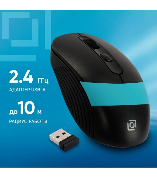 Мышь беспроводная Oklick 310MW черный/синий, 3200 dpi, радиоканал, USB, кнопки - 4