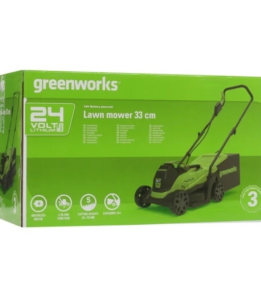 Газонокосилка аккумуляторная GreenWorks GD24LM33k2, 24 В, 2 Ач