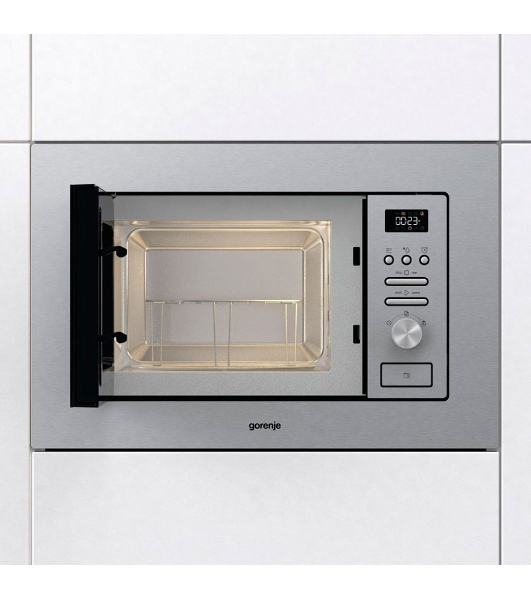 Встраиваемая микроволновая печь Gorenje BM201AG1X нержавеющая сталь, 20 л, 800 Вт, переключатели - поворотный механизм/кнопки