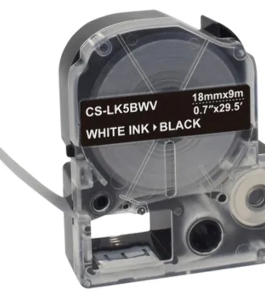Картридж ленточный Cactus CS-LK5BWV белый шрифт, черный фон (18 мм, 9 м) для Epson LW400/LW700/LW600P/LW1000P/K400/Z700/Z900