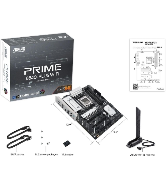 Материнская плата ASUS PRIME B840-PLUS WIFI, AM5, AMD B840, 4xDDR5, 4xSATA, 3xM.2, 1xPCIe 4.0 x16, 1xPCIe 3.0 x16, 2xPCIe 3.0 x16, 1xPCIe 3.0 x1, 1xDP, 1xHDMI, 1x 2.5Gb LAN, 8xUSB-A, 3x3.5 мм, 7.1, ATX