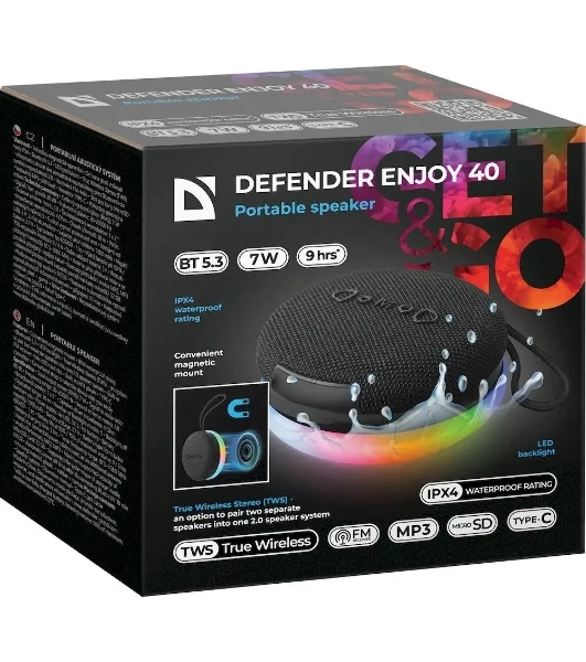 Портативная акустика Defender Enjoy 40 7Вт, Magnet/BT/IPX4/FM/TF/TWS