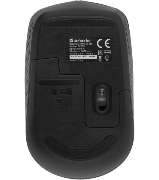 Мышь беспроводная Defender Tiana MB-055 черный, 1000 dpi, радиоканал, USB, кнопки - 3