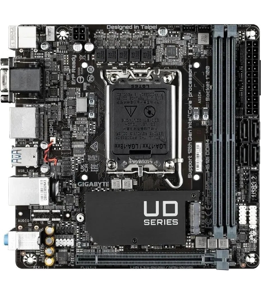 Материнская плата Gigabyte H610I DDR4, LGA 1700, Intel H610, 2xDDR4, 4xSATA, 1xM.2, 1xPCIe 4.0 x16, 1xHDMI, 1xVGA, 2xDP, 1x 1Gb LAN, 2xUSB-A 3.2 Gen 1, 4xUSB-A 2.0, 3x 3.5 мм, 7.1, Mini-ITX