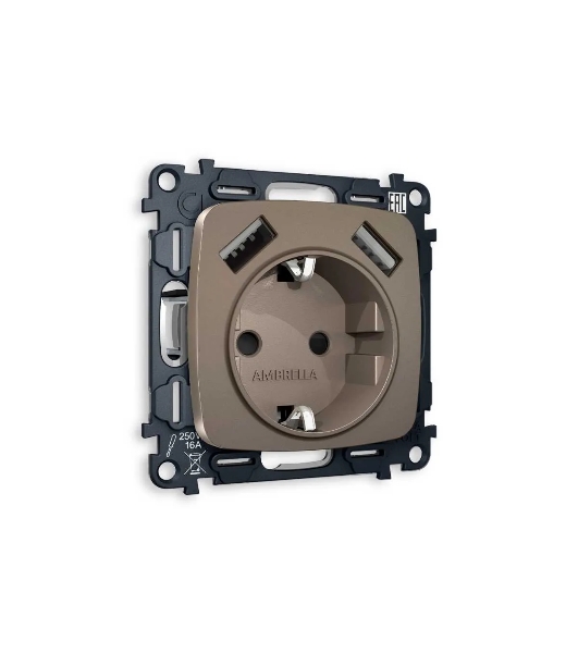 Комплект механизма электрической розетки OMEGA Темная бронза матовый 2USB A+A 18W (быстрая зарядка) с/з QUANT (OP6390, VM155) MO639010