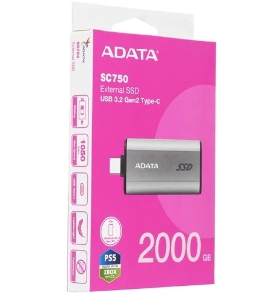 Внешний SSD ADATA SC750, 2TB, USB 3.2 Gen 2 Type-C, R/W 1050/1000, черный