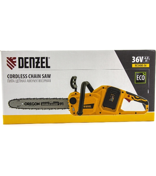 Цепная пила аккумуляторная бесщет. Denzel RCS400-36-0, Li-ion, 36 В, шина 400 мм
