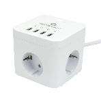 Сетевой фильтр Cablexpert Cube CUBE-3-U4-W-1.5, 3 р, 10А, 4хUSB, 1.5 м, ур.защиты 4+, белый, коробка, фото 1