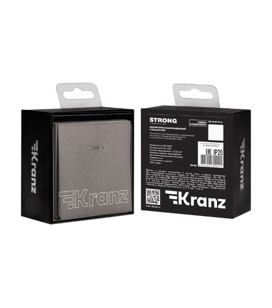 Выключатель Kranz STRONG 1 кл с подсветкой 10А с/у графит