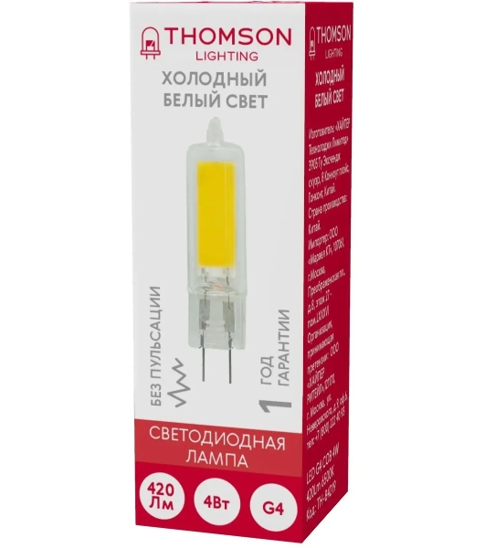 Лампа cветодиодная LED Thomson TH-B4219 G4, капсульная, 4Вт, 6500К, белый холодный, 1 шт.
