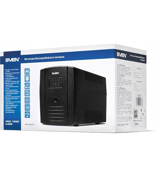 Источник бесперебойного питания SVEN Pro 1000 1000VA/720W USB, RJ-45 (3 EURO) 