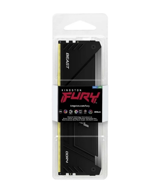 Оперативная память Kingston Fury Beast, DDR4, 16GB (1x16GB), 3200MHz, CL16, DIMM, радиатор, RGB, черный