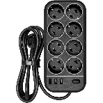 Сетевой фильтр Powercom SP-08 USB03AB 3,0 m 3.0м, 8 розеток, черный, коробка, фото 1