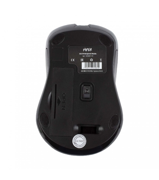 Мышь беспроводная HIPER HOMW-101, 1000-1600 dpi, оптический, 4 кнопки, Soft-touch покрытие, USB-приемник, 2,4 ГГц, батарея 1хАА, черный (HOMW-101)