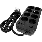 Сетевой фильтр Powercom SP-08 USB03AB 3,0 m 3.0м, 8 розеток, черный, коробка, фото2