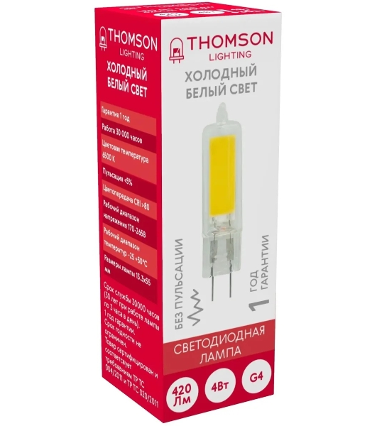 Лампа cветодиодная LED Thomson TH-B4219 G4, капсульная, 4Вт, 6500К, белый холодный, 1 шт.