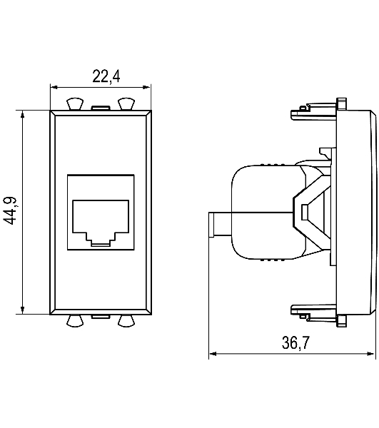 Розетка компьютерная DKC 4400691 1 модуль, Avanti 'Белое облако', RJ45 кат.6, без шторок модульная