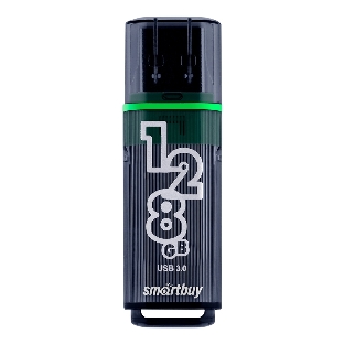 Флешка USB SmartBuy Glossy Dark Grey (SB128GbGS-DG), 128Gb, USB 3.0/3.1, R/W 75/25, черный/зеленый