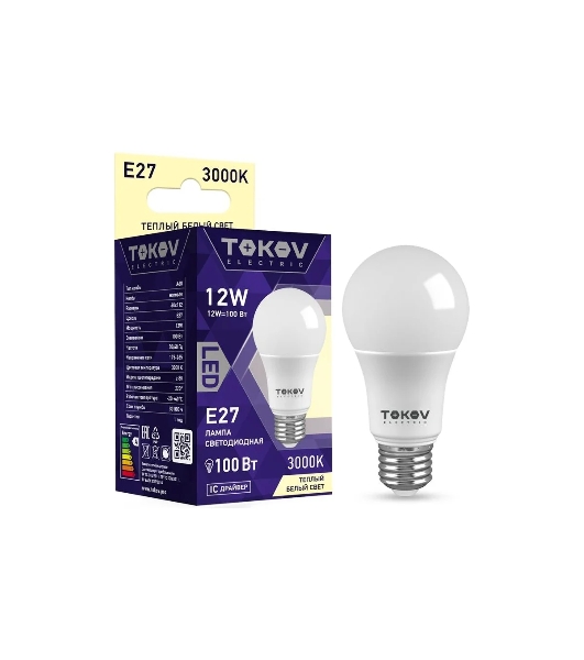 Лампа светодиодная TOKOV ELECTRIC 12Вт А60 3000К Е27 176-264В