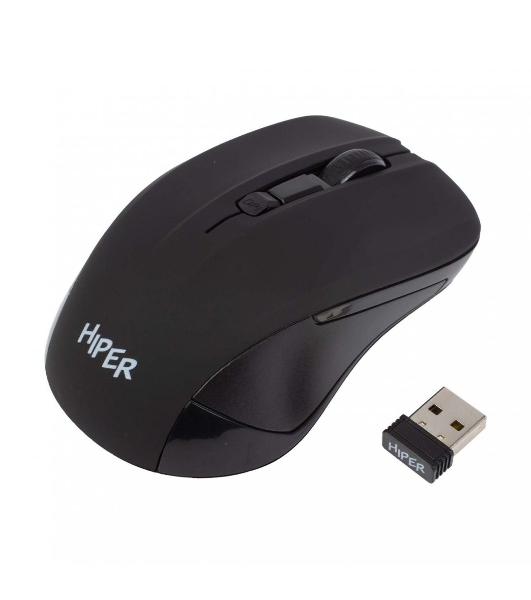 Мышь беспроводная HIPER HOMW-101, 1000-1600 dpi, оптический, 4 кнопки, Soft-touch покрытие, USB-приемник, 2,4 ГГц, батарея 1хАА, черный (HOMW-101)