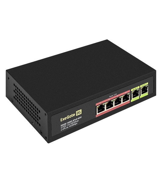 Коммутатор ExeGate EDGS-1006D.4PoE-65W, 4×1 Гбит/с PoE + 2×1 Гбит/с, неуправляемый