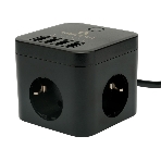 Сетевой фильтр Cablexpert Cube CUBE-3-U4-B-1.5, 3 р, 10А, 4хUSB, 1.5 м, ур.защиты 4+, черный, коробка, фото 1