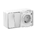 Блок ОП AtlasDesign Profi54 розетка 16А 250В с заземл. защ. шторки + 2-кл. выключатель 10А IP54 бел. SchE, фото 1