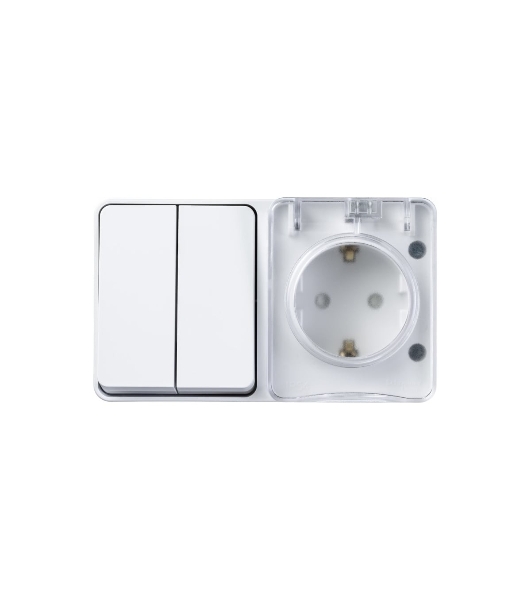 Блок ОП AtlasDesign Profi54 розетка 16А 250В с заземл. защ. шторки + 2-кл. выключатель 10А IP54 бел. SchE