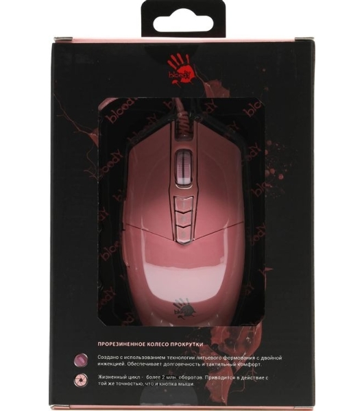 Мышь проводная A4Tech Bloody P91s розовый, 8000 dpi, USB, кнопки - 8