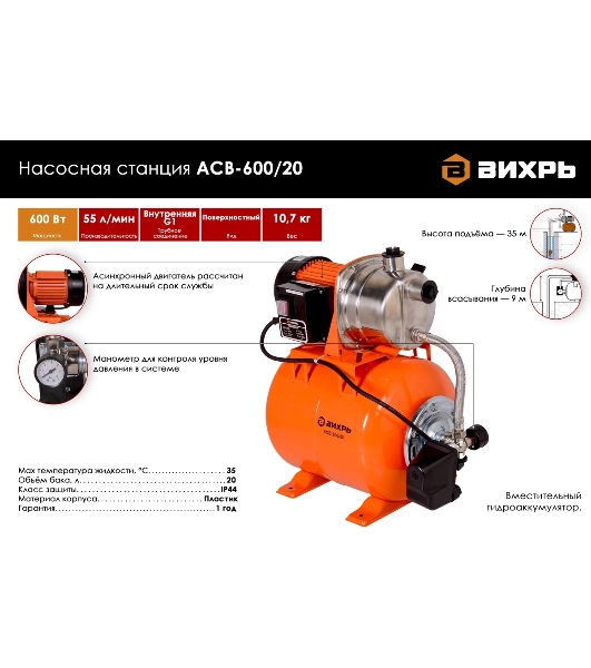 Автономная станция водоснабжения Вихрь АСВ-600/20 68/1/12