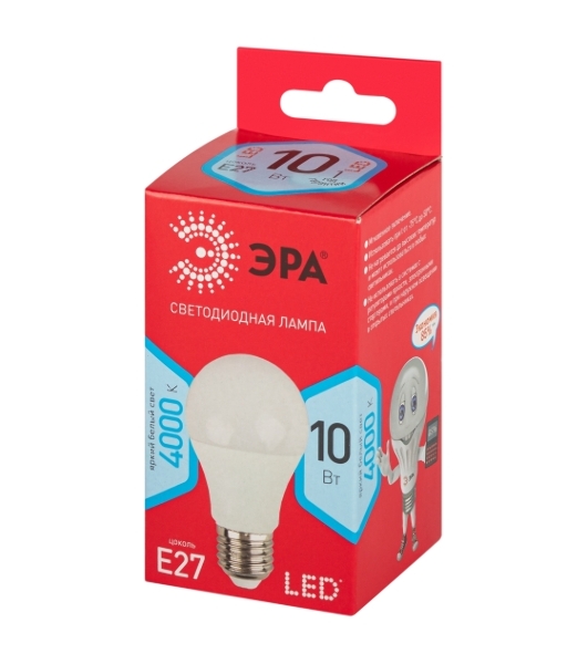 Лампа светодиодная ЭРА RED LINE LED A60-10W-840-E27 R 10 Вт груша нейтральный белый свет
