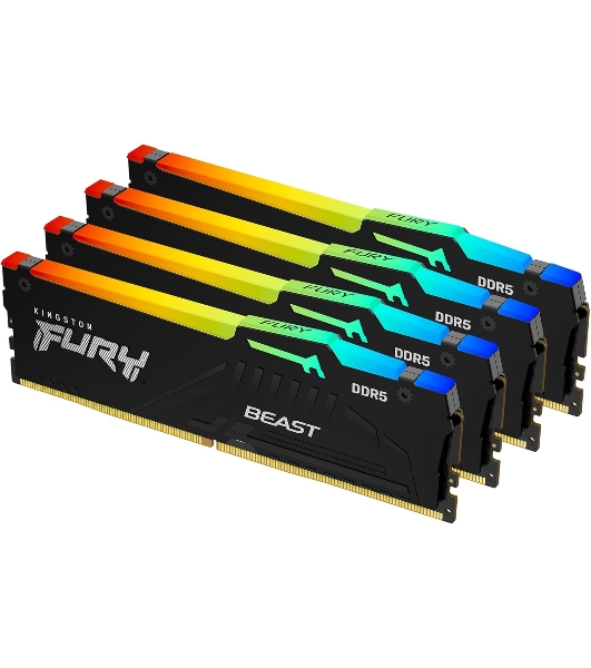 Оперативная память Kingston Fury Beast, DDR5, 128Gb (4x32 GB), 5200 MHz, CL40, DIMM, с радиатором, RGB, черный