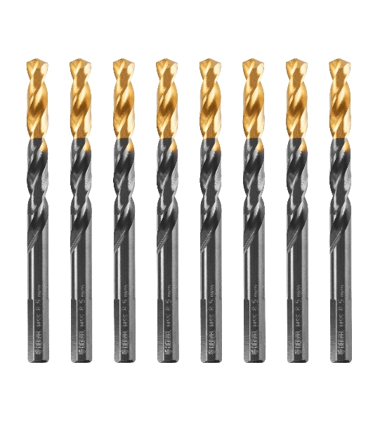 Сверло по металлу Denzel 8,5 мм, HSS-Tin, Golden Tip, 8 шт.