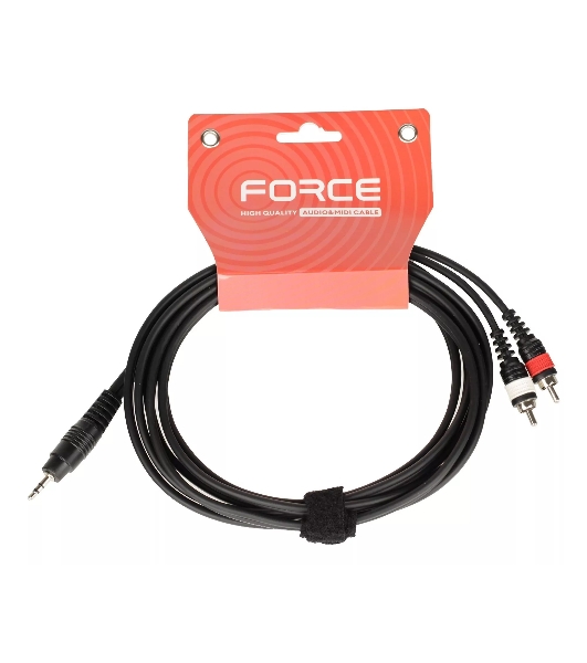 Кабель аудио FORCE FLC-10/31/8' TRS mini Jack - 2xRCA, высококачественный стерео, используется для подключения смартфонов к микшерам и аудио интерфейсам, длина 3 м