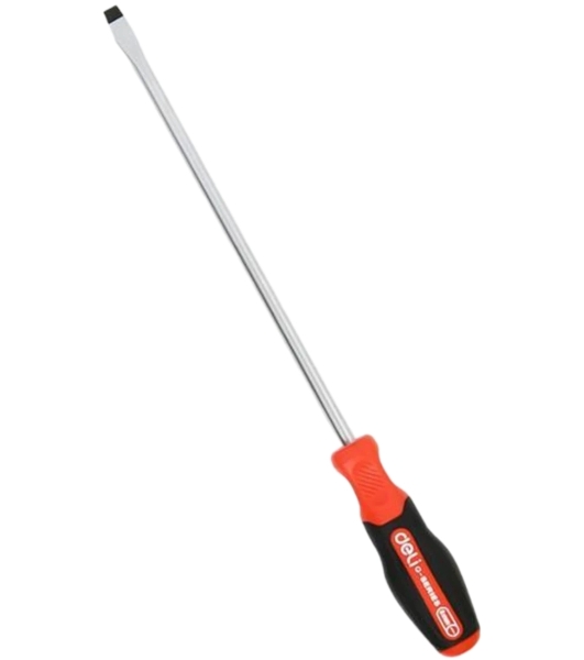 Отвертка шлицевая DELI DL3451 SL8x200мм сталь S2, матовый стержень, двухкомпонентная прорезиненная рукоять