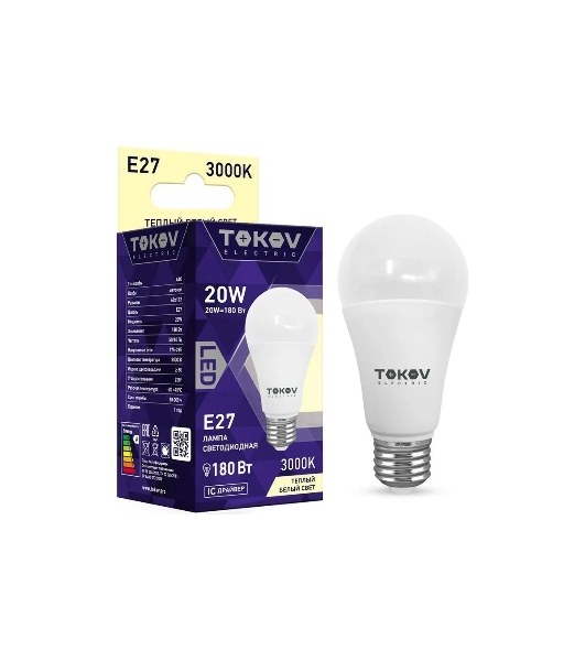 Лампа светодиодная TOKOV ELECTRIC 20Вт А60 3000К Е27 176-264В