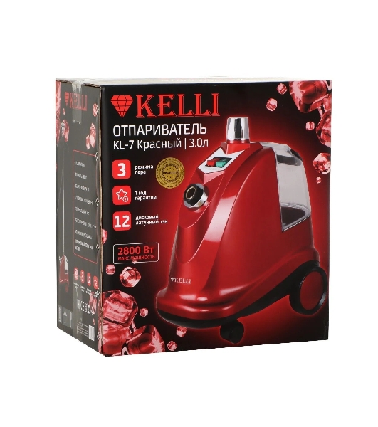 Отпариватель Kelli KL-7 красный, 2800 Вт, 90 г/мин, 3000 мл