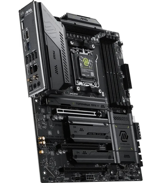 Материнская плата MSI MAG B850 TOMAHAWK MAX WIFI II, AM5, AMD B850, 4xDDR5, 4xSATA, 4xM.2, 1xPCIe 5.0 x16, 1xPCIe 4.0 x16, 1xPCIe 3.0 x16, 1xHDMI, 1xDP, 1x5Gb LAN, Wi-Fi 7, Bluetooth 5.4, 3xUSB-C 10Gbps, 2xUSB-A 10Gbps, 1xUSB-A 5Gbps, 4xUSB-A 2.0, 3x3.5 мм + S/PDIF оптический, 7.1, чёрный, ATX