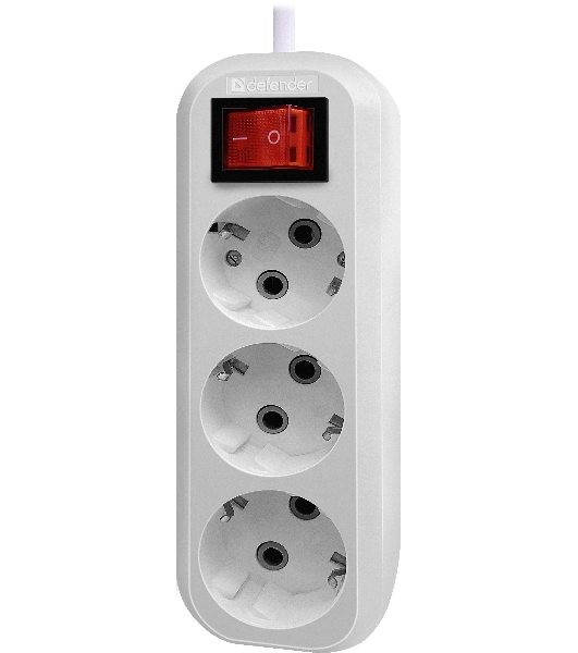 Удлинитель с заземлением Defender L330 16 А,1.5 м, заземление, выключатель