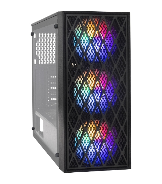 Компьютерный корпус Miditower ExeGate EVO-8243 (ATX, без БП, 2хUSB+1хUSB 3.0, черный, 3 вент. с RGb подсветкой, боковая панель - закаленное стекло)
